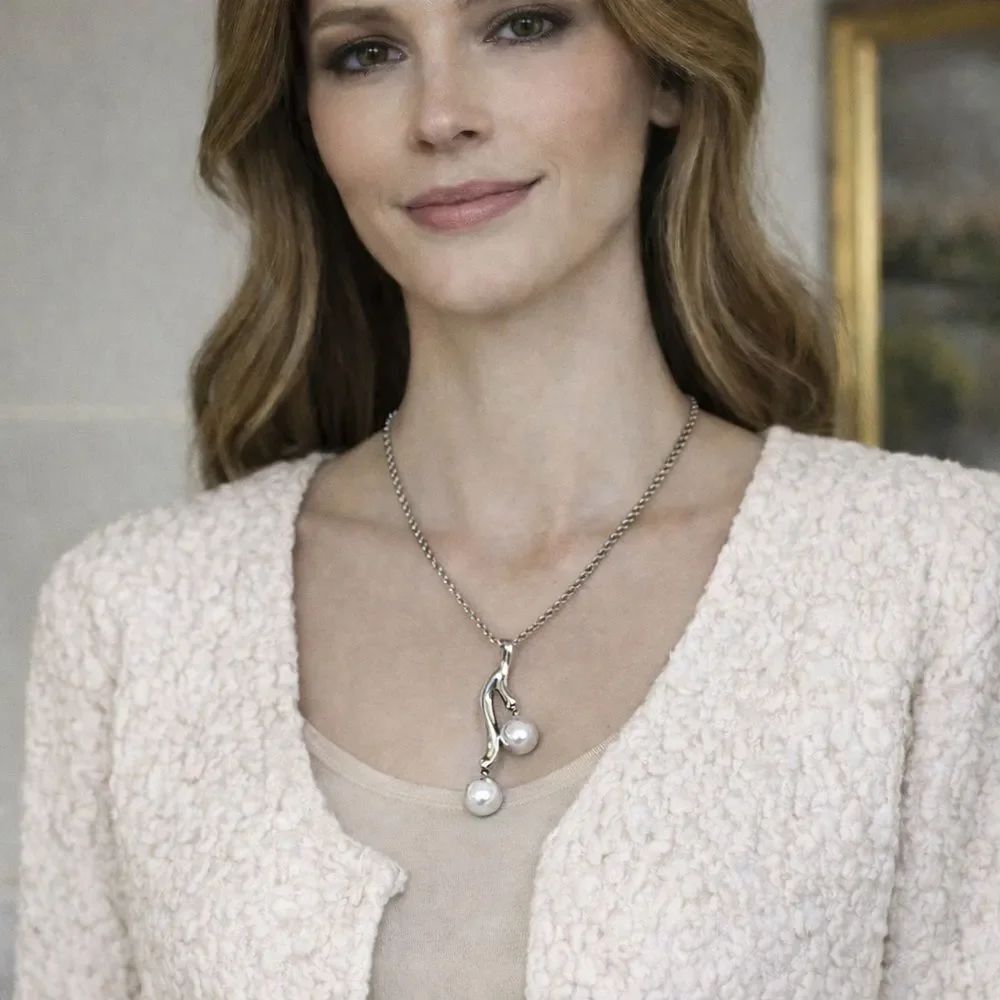 Sterling Silver Pearl Pendant & Rope Chain